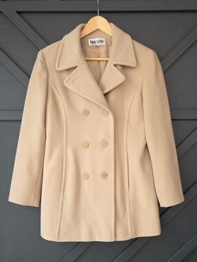 {Marvin Richards} Beige Wool Cashmere Blend Double-Breasted Pea Coat